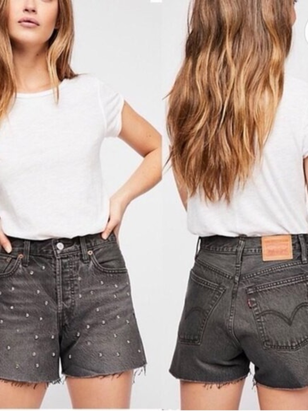 Levi’s Wedgie Fit High Rise Studded Bling Cut Off Jean Shorts Size 25 Black
